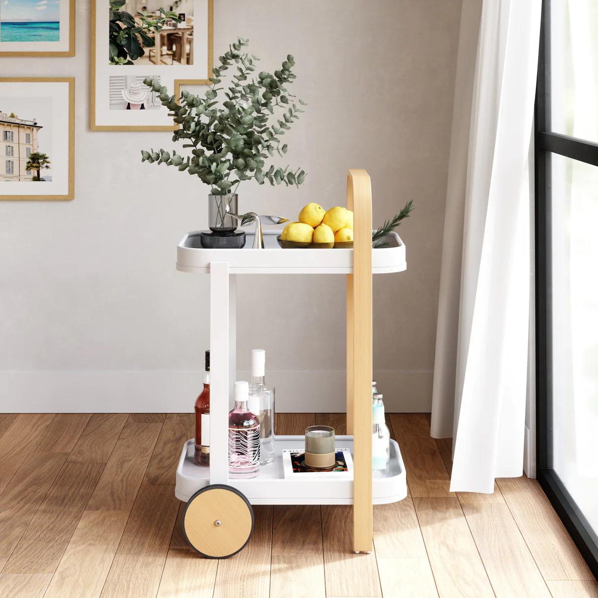 Bellwood Bar Cart - White/Natural
